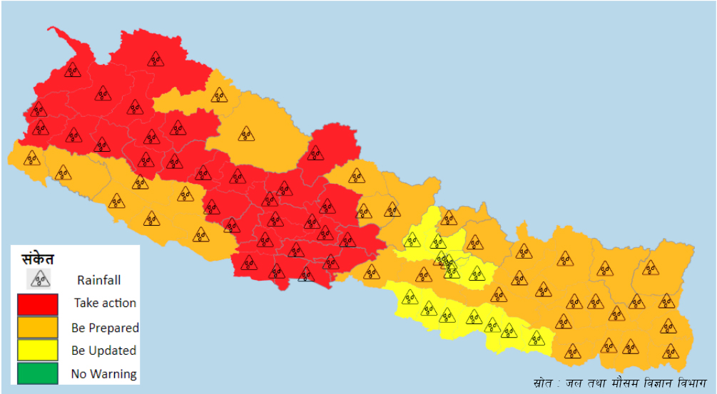 थप तीन दिन मनसुन सक्रिय हुने , ३० जिल्ला ‘रेड जोन’मा, सतर्कता अपनाउन आग्रह